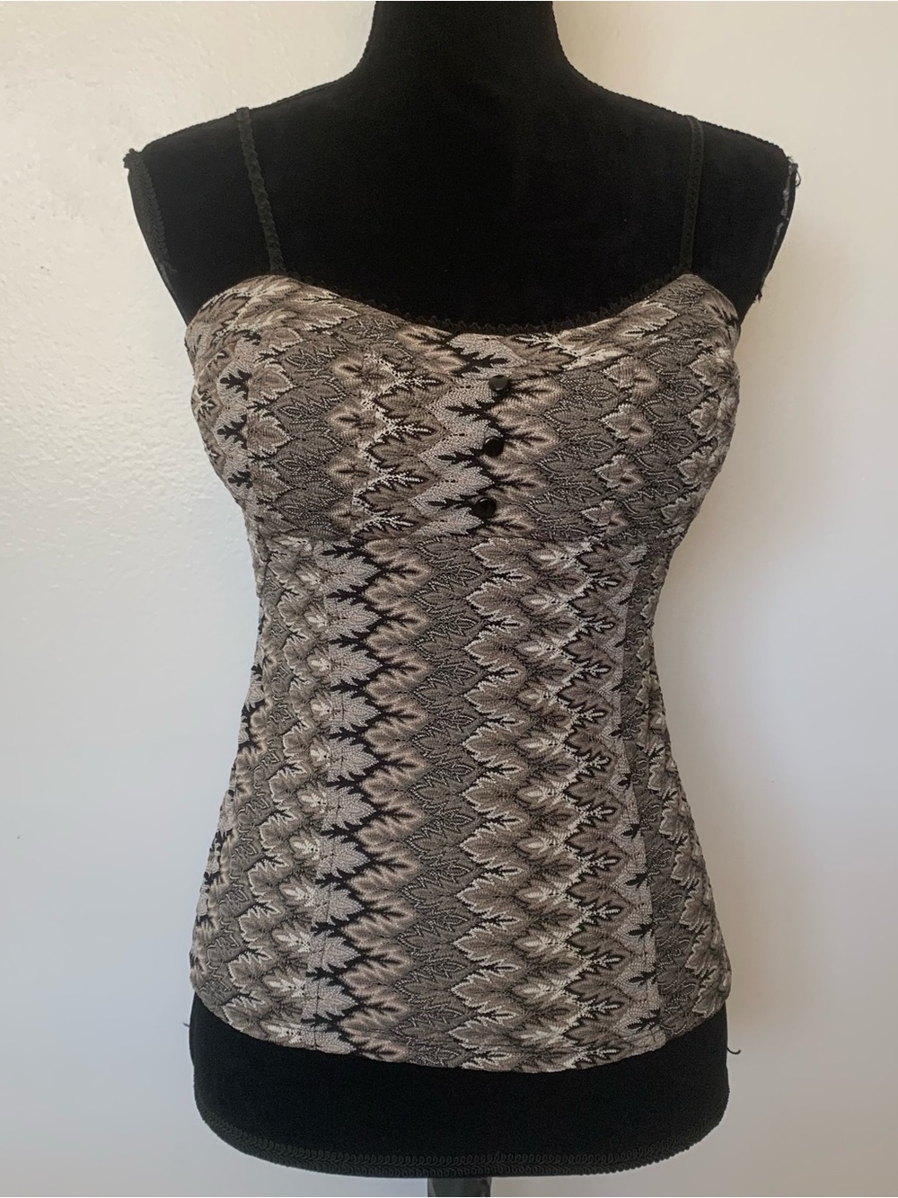 My Michelle Beige and Black Patterned Knit Camisole